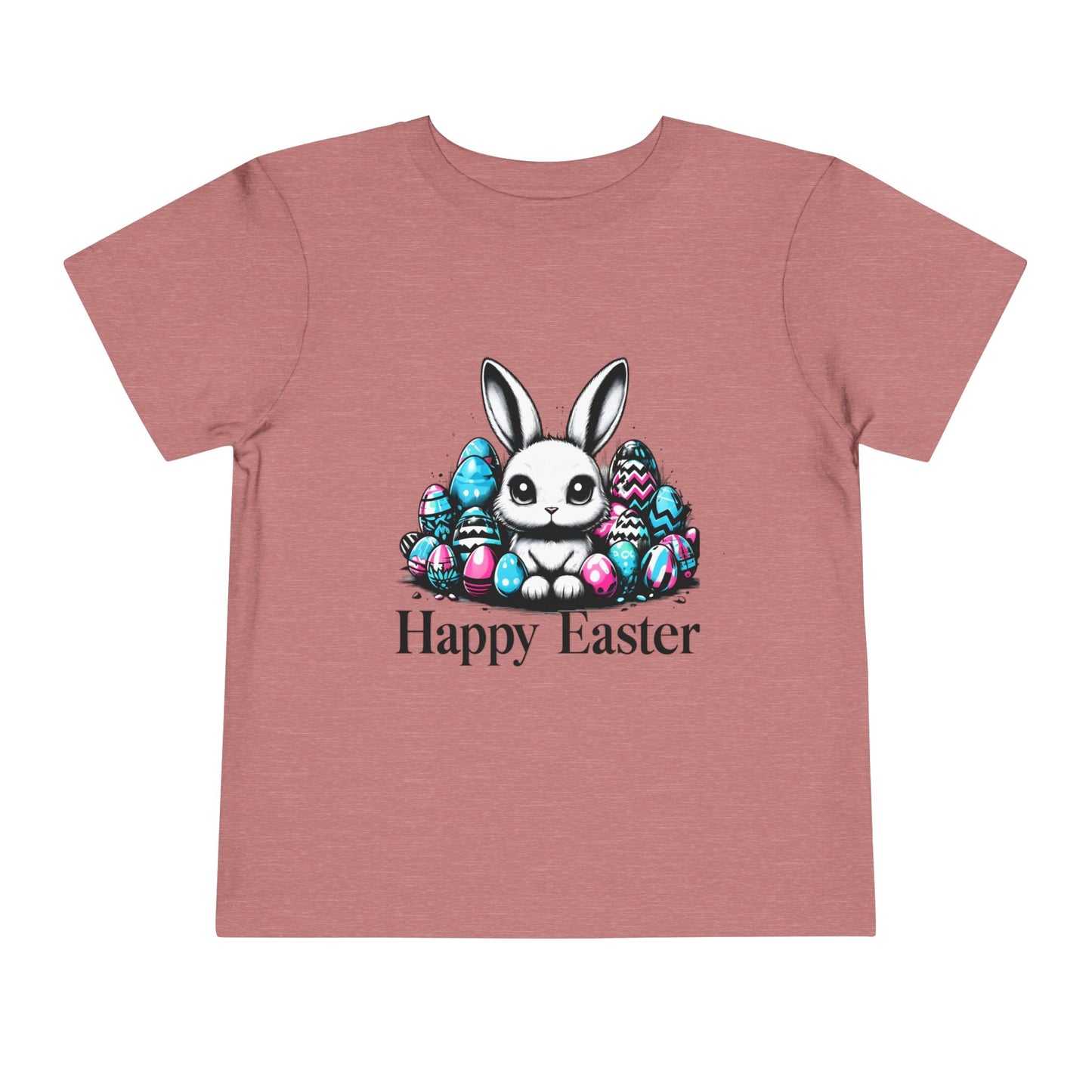 Happy Easter Toddler Tee - Cute Bunny and Colorful Eggs Design