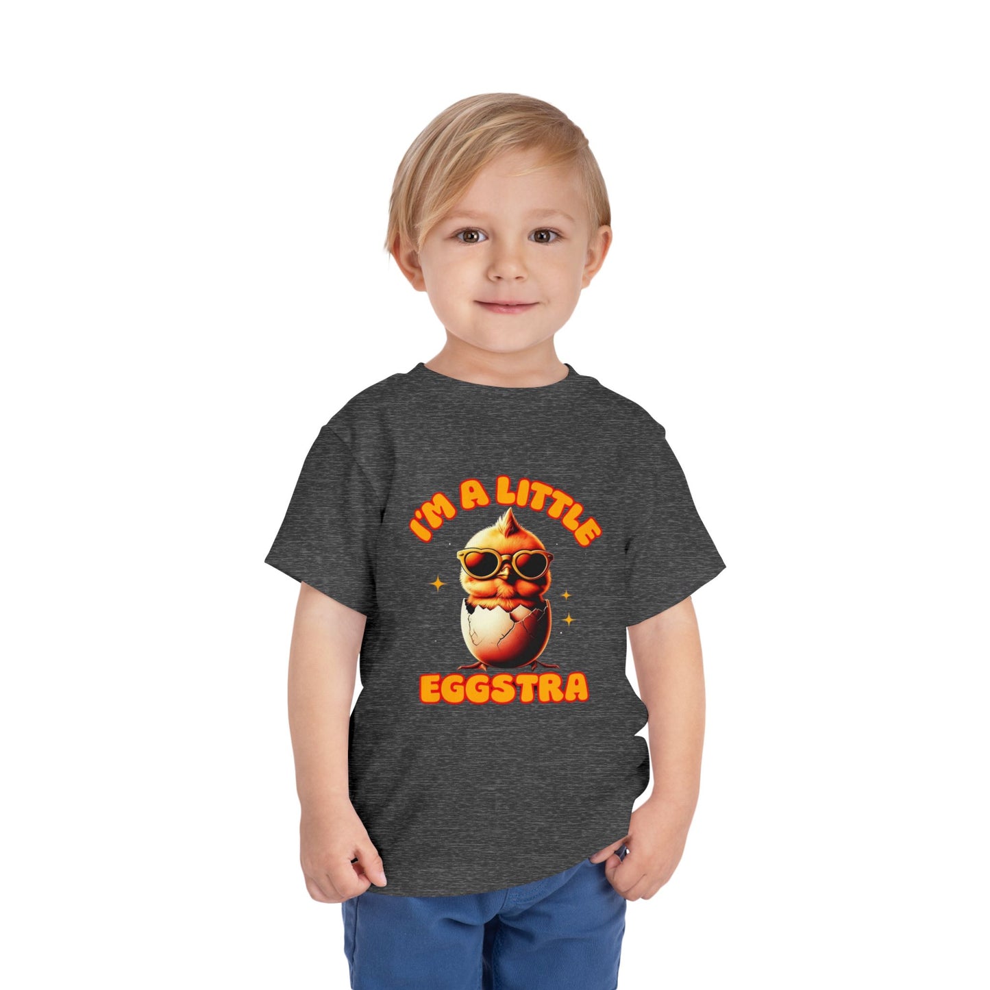 Toddler Tee: Playful Cartoon Chick in Heart Shaped Glasses with Eggs