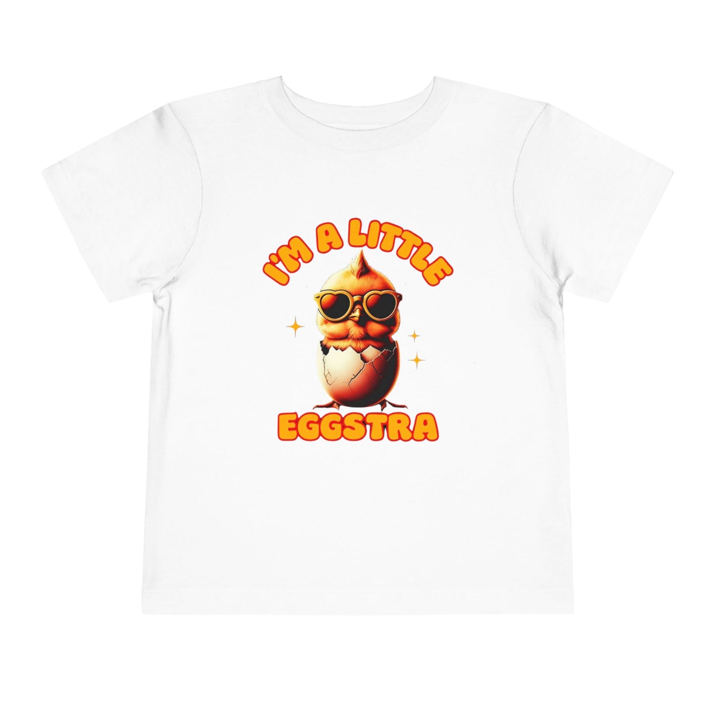 Toddler Tee: Playful Cartoon Chick in Heart Shaped Glasses with Eggs