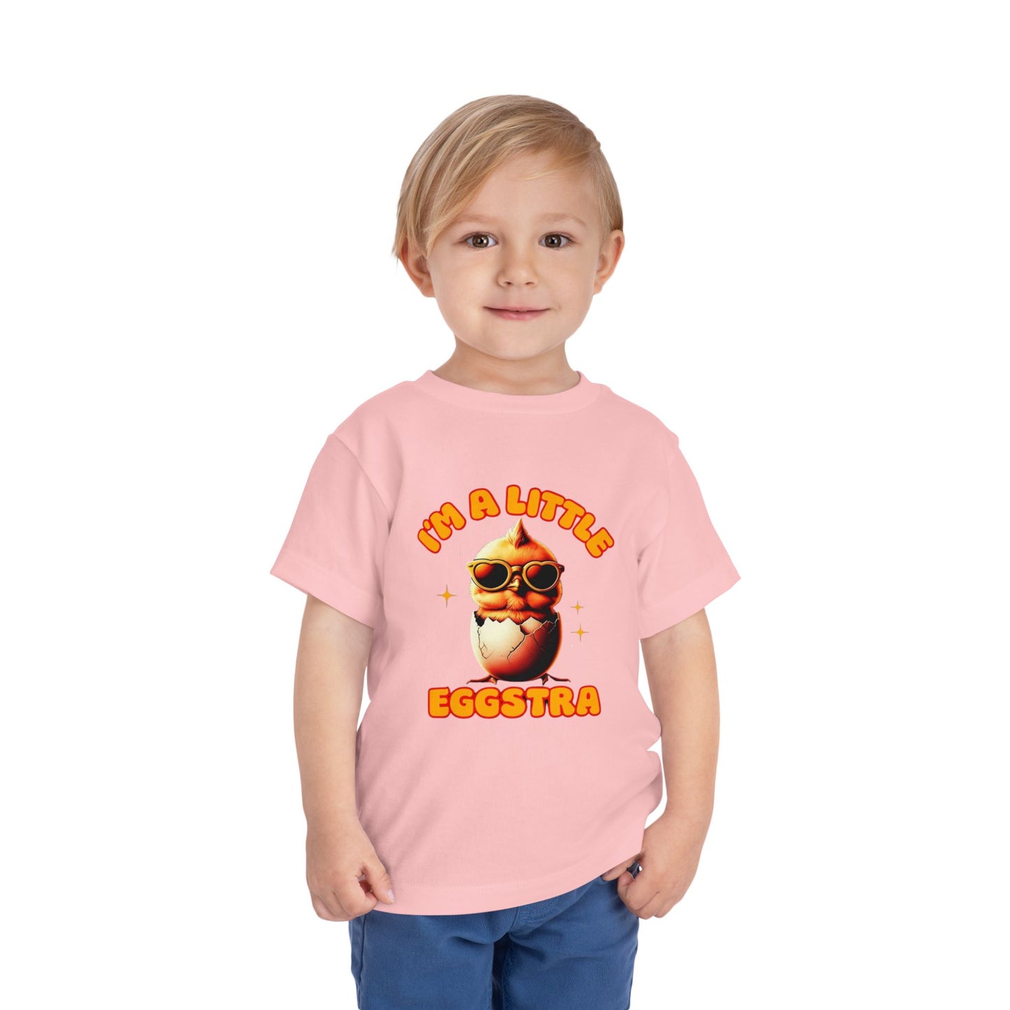 Toddler Tee: Playful Cartoon Chick in Heart Shaped Glasses with Eggs