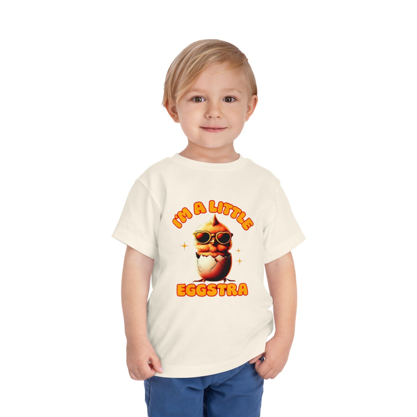 Toddler Tee: Playful Cartoon Chick in Heart Shaped Glasses with Eggs