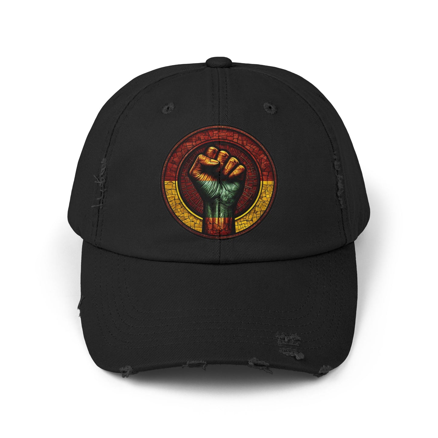 Distressed Cap with Black Power Fist