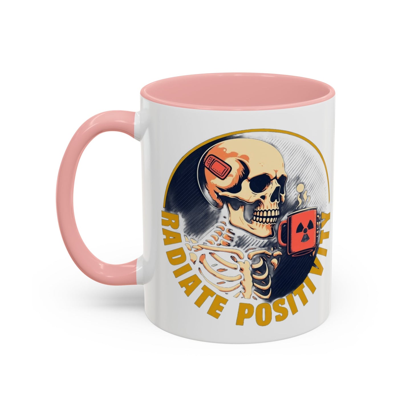 Coffee Mug - Navy Skeleton Sipping Red Mug with Radiation Symbol