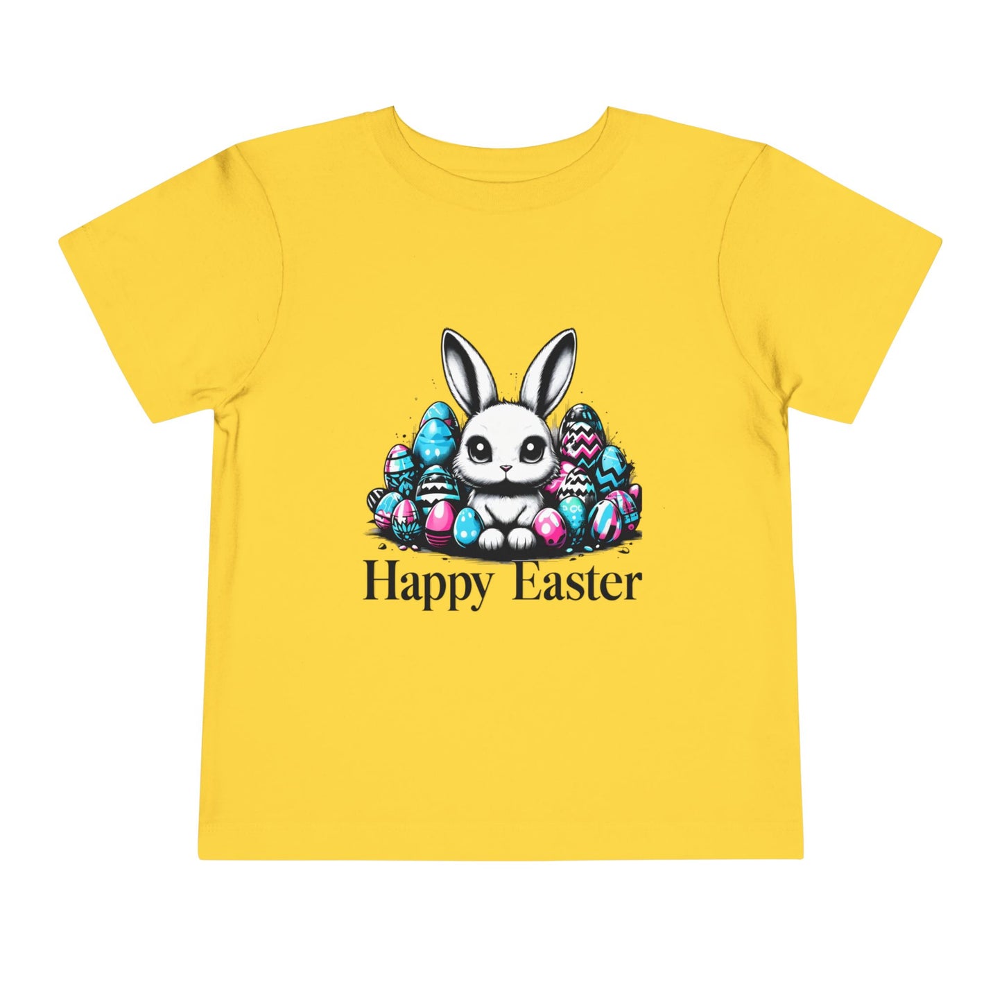 Happy Easter Toddler Tee - Cute Bunny and Colorful Eggs Design