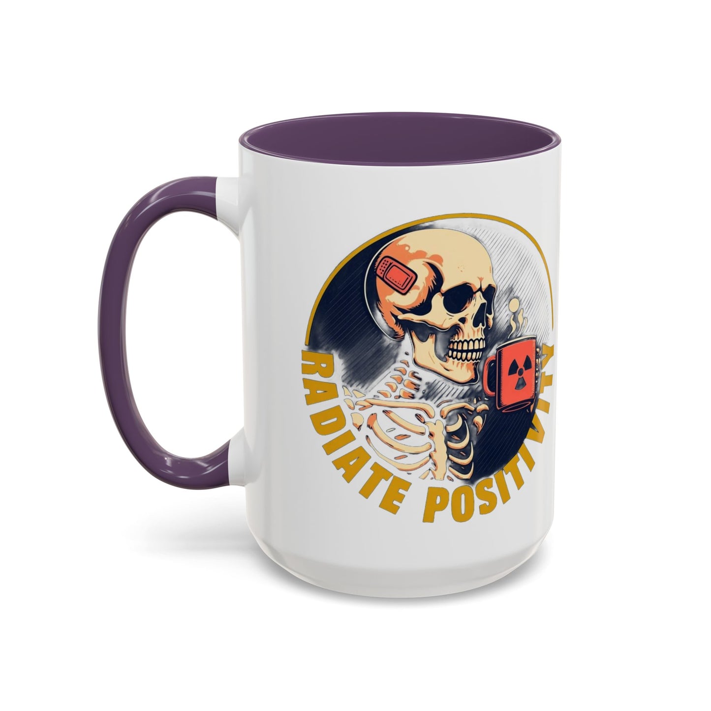 Coffee Mug - Navy Skeleton Sipping Red Mug with Radiation Symbol