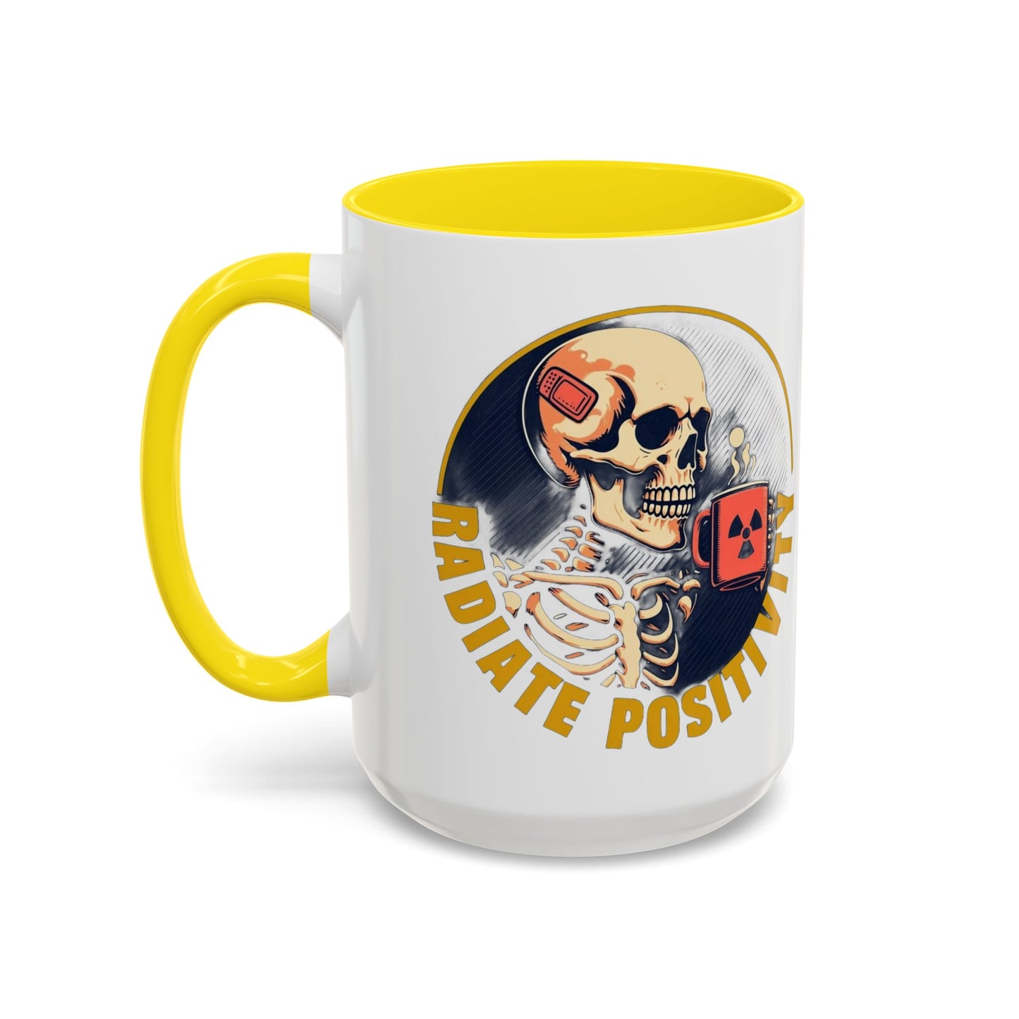 Coffee Mug - Navy Skeleton Sipping Red Mug with Radiation Symbol