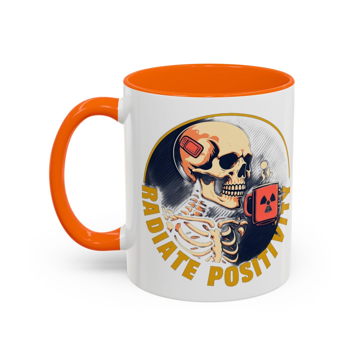 Coffee Mug - Navy Skeleton Sipping Red Mug with Radiation Symbol