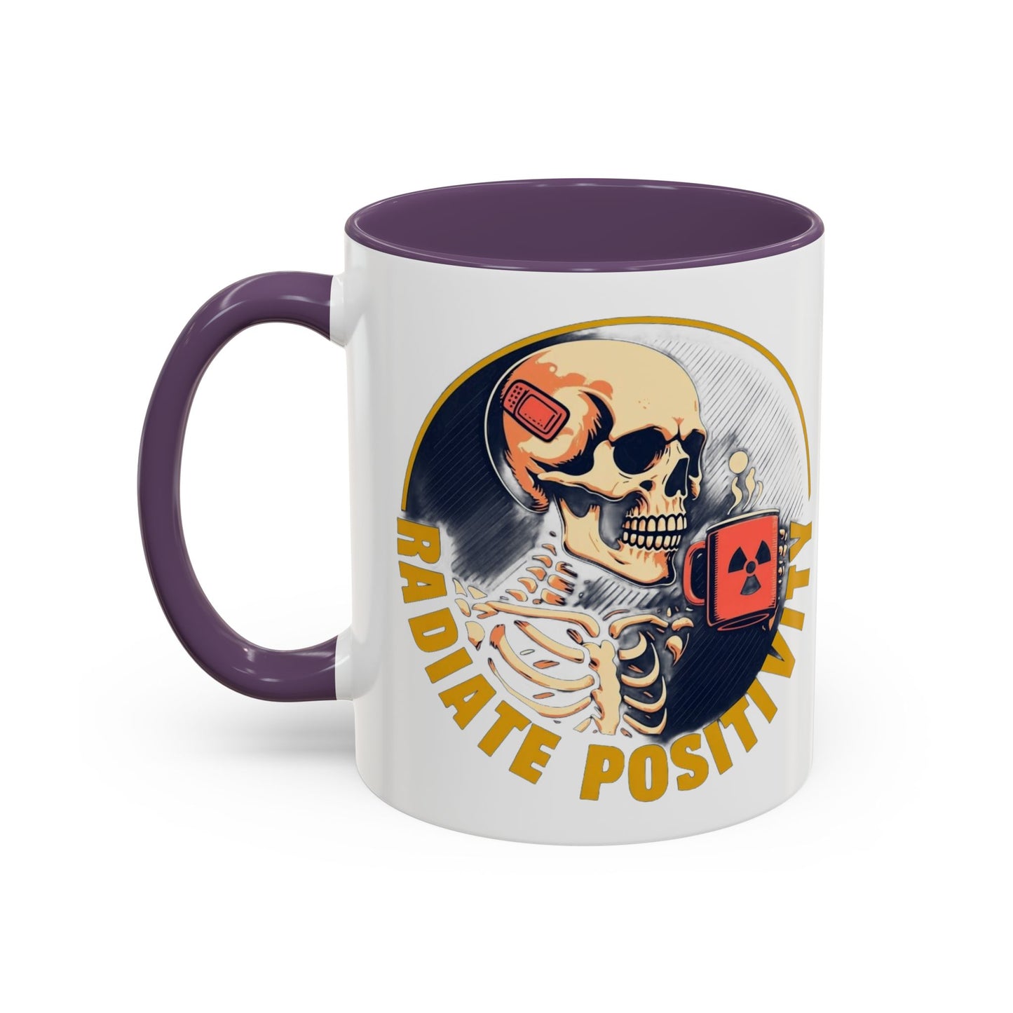 Coffee Mug - Navy Skeleton Sipping Red Mug with Radiation Symbol