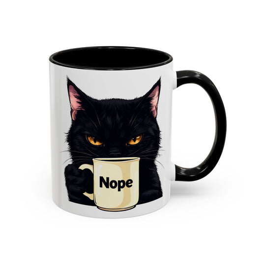 Accent Coffee Mug (11, 15oz) - Grumpy Black Cat