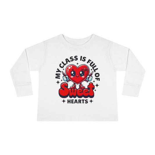 Toddler Long Sleeve Tee - Cartoon Heart Character Holding Pencils