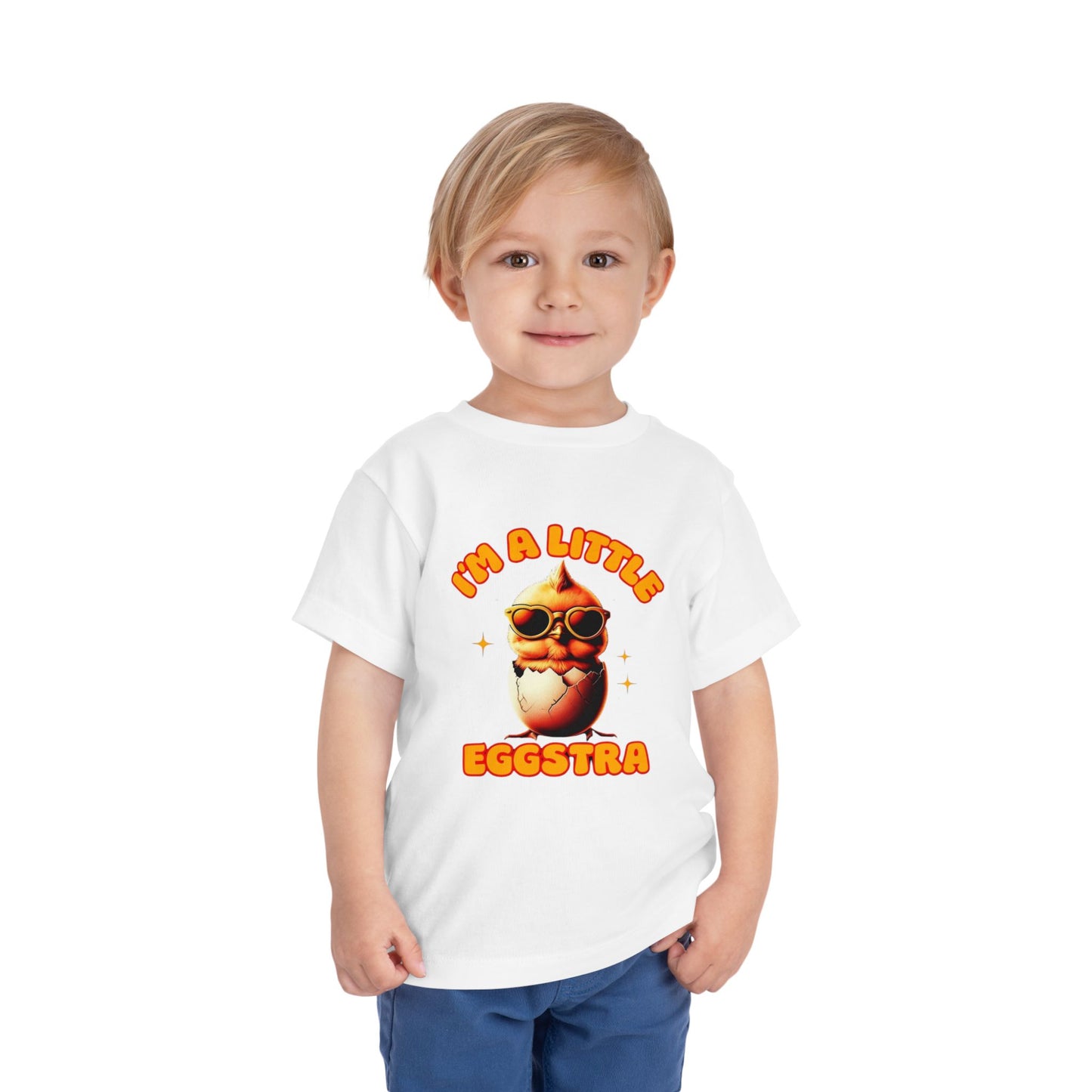 Toddler Tee: Playful Cartoon Chick in Heart Shaped Glasses with Eggs