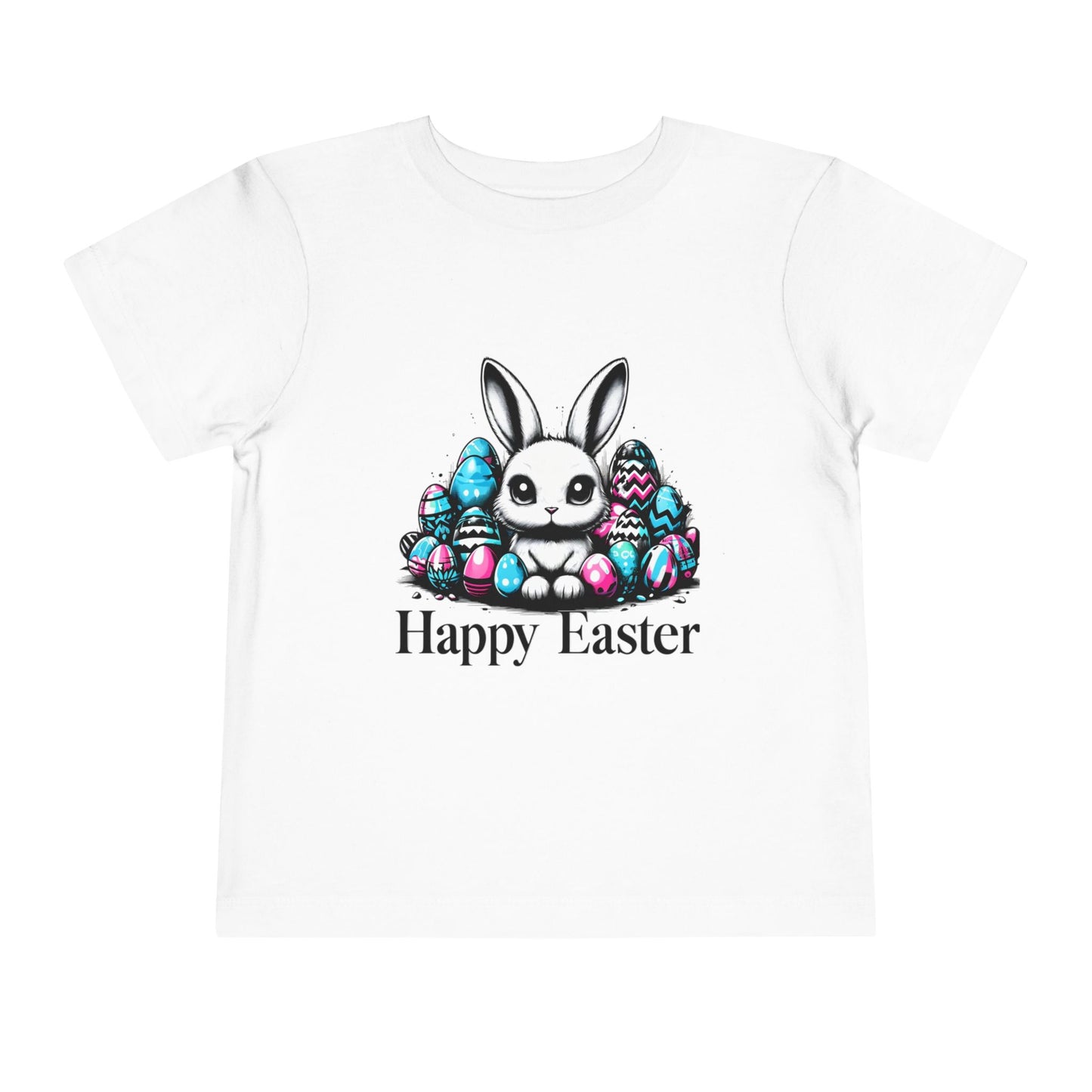 Happy Easter Toddler Tee - Cute Bunny and Colorful Eggs Design