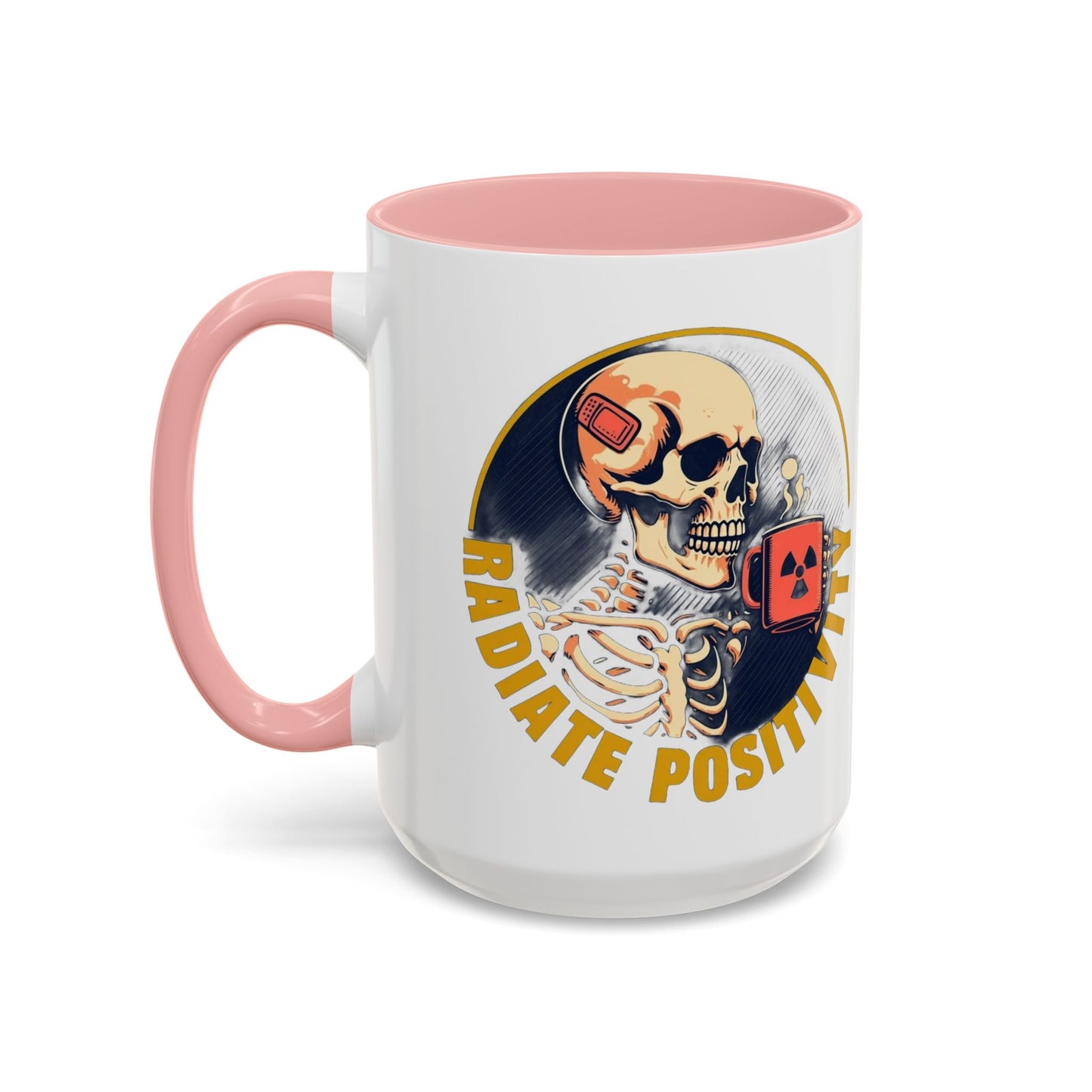 Coffee Mug - Navy Skeleton Sipping Red Mug with Radiation Symbol