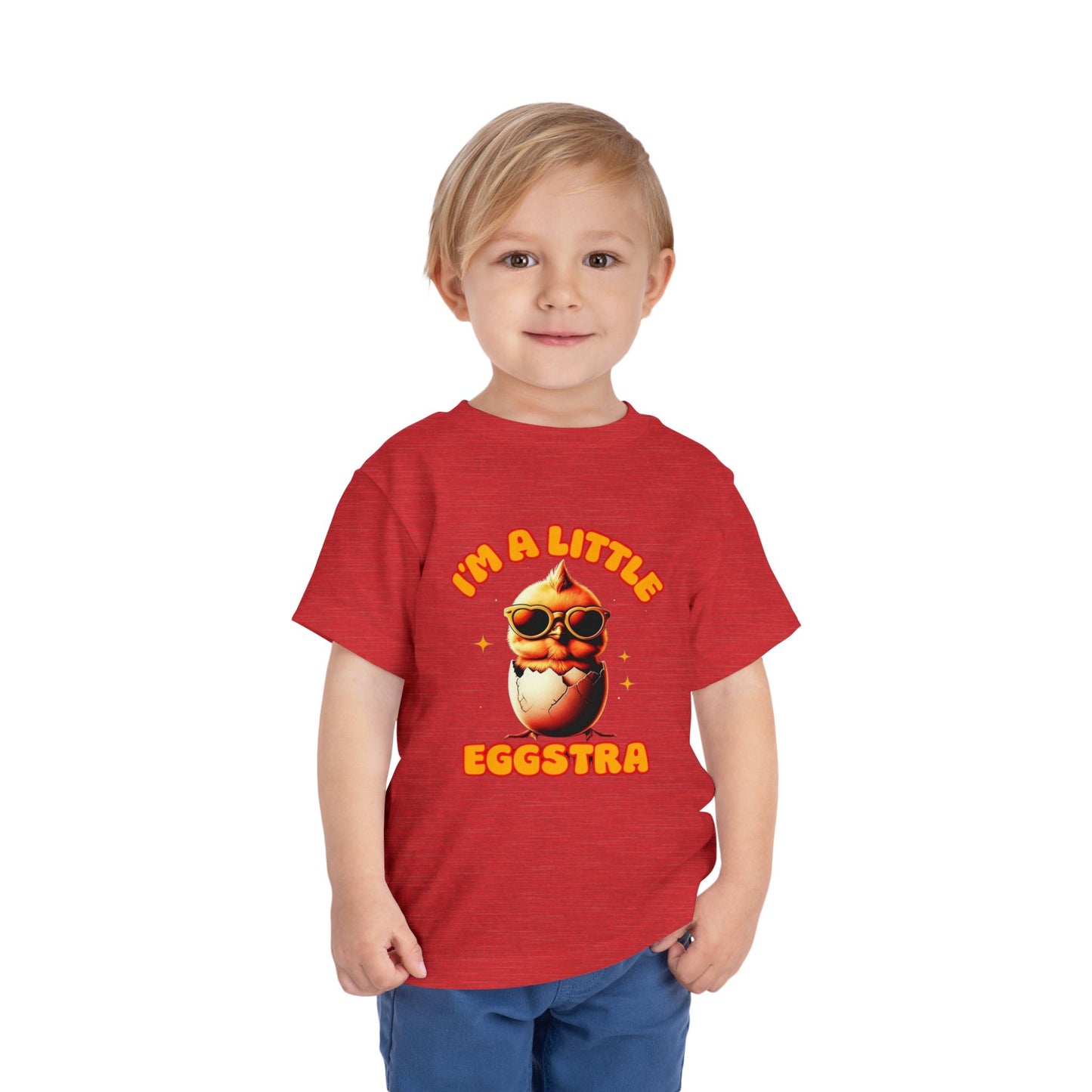 Toddler Tee: Playful Cartoon Chick in Heart Shaped Glasses with Eggs