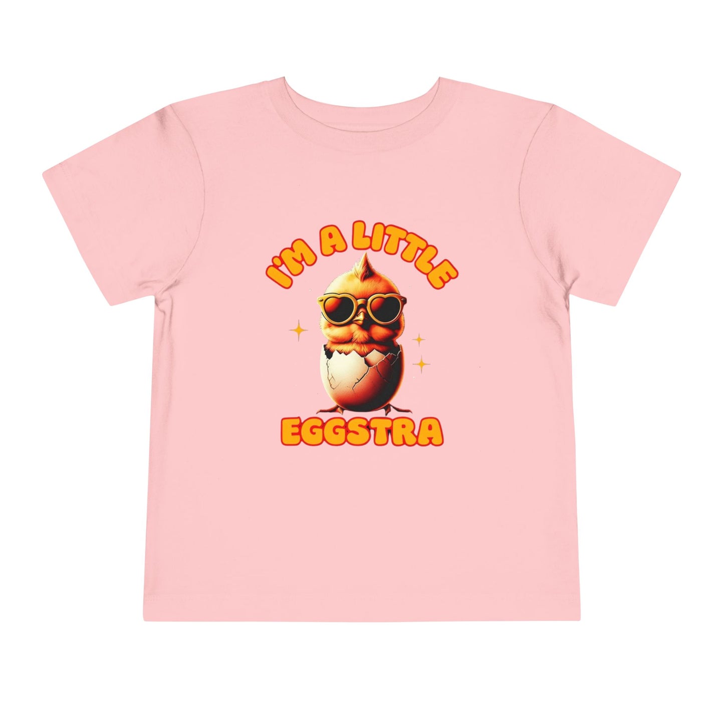 Toddler Tee: Playful Cartoon Chick in Heart Shaped Glasses with Eggs